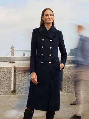 Hobbs Larna Wool Coat - Navy - 6 - NEW